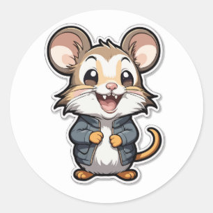 Adorable Mouse in Jacket Cartoon Design Classic Round Sticker