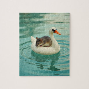 Adorable Mouse on a Swan Pool Float Jigsaw Puzzle