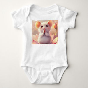 Adorable Mouse on Lotus - Baby Bodysuit