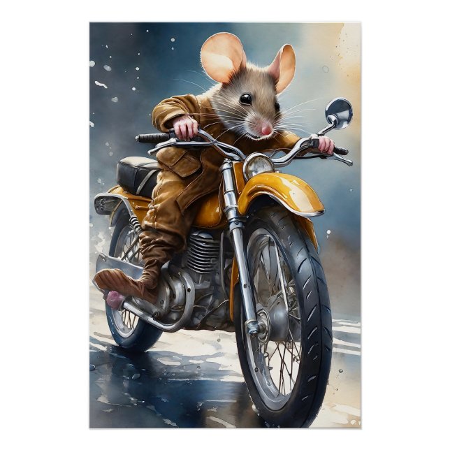 Adorable Mouse Riding a Motorcycle  Poster (Front)