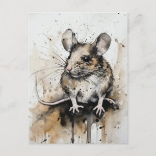 Adorable Mouse Watercolor Art Postcard – Nature Wi