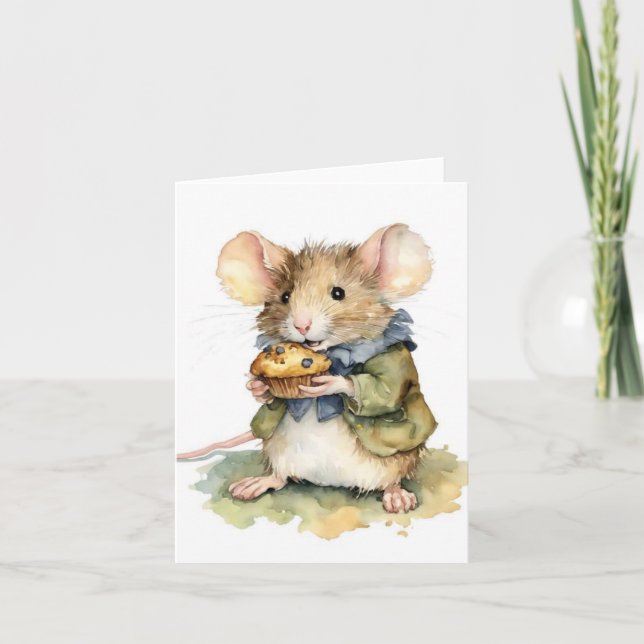 Adorable Mouse With a Muffin All Ocassions Card (Front)