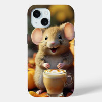 Adorable Mouse with Latte in Fall iPhone 15 Case