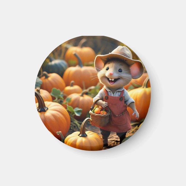 Adorable Mouse with Pumpkins Magnet (Front)