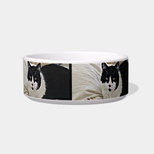 Adorable Moustache Black Cat pet food bowl