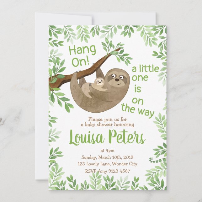 Adorable Mum and Baby Sloth Baby Shower Invitation (Front)