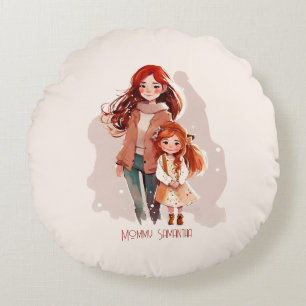 Adorable Mum and Daughter Bond (12) Round Cushion