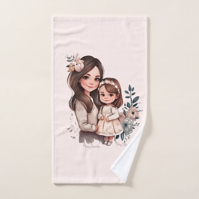 Adorable Mum and Daughter Bond (3) Bath Towel Set (Hand Towel)