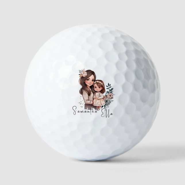 Adorable Mum and Daughter Bond (3) Golf Balls (Front)