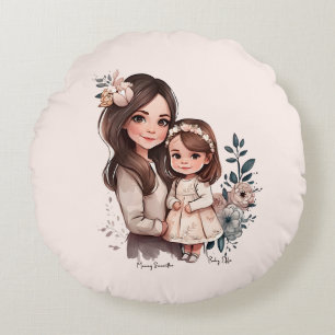 Adorable Mum and Daughter Bond (3) Round Cushion