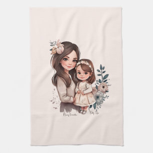 Adorable Mum and Daughter Bond (3) Tea Towel
