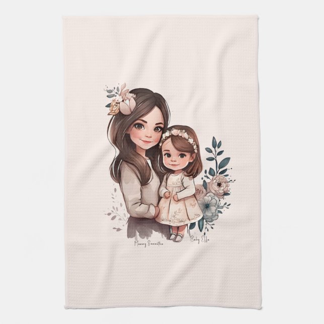 Adorable Mum and Daughter Bond (3) Tea Towel (Vertical)