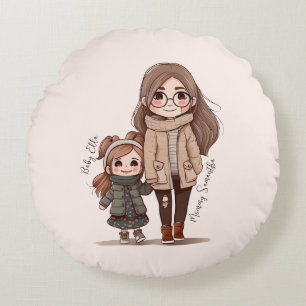 Adorable Mum and Daughter Bond (5) Round Cushion