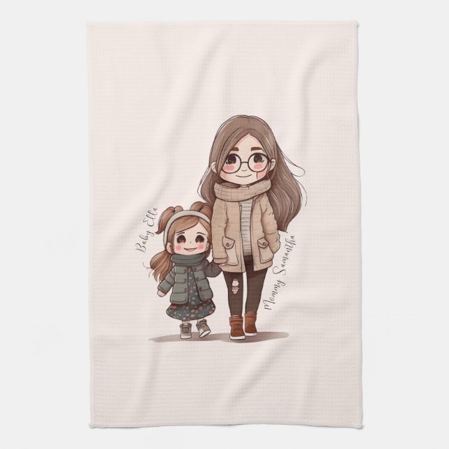 Adorable Mum and Daughter Bond (5) Tea Towel (Vertical)