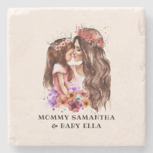 Adorable Mum and Daughter Bond (6) Stone Coaster