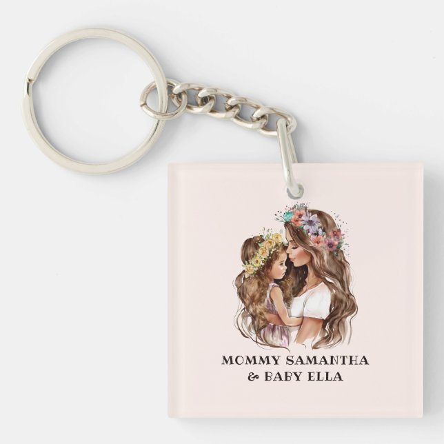 Adorable Mum and Daughter Bond (9) Key Ring (Front)