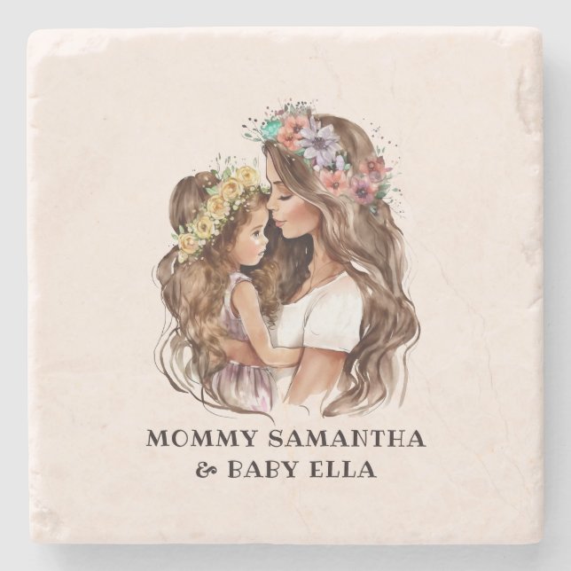 Adorable Mum and Daughter Bond (9) Stone Coaster (Front)