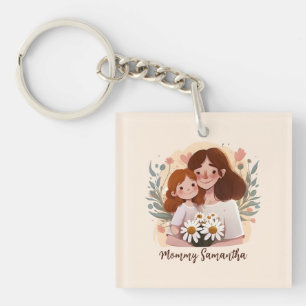 Adorable Mum and Daughter Bond - Floral Frame (2) Key Ring