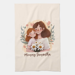 Adorable Mum and Daughter Bond - Floral Frame (2) Tea Towel