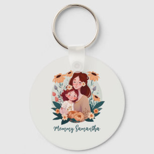 Adorable Mum and Daughter Bond - Floral Frame (3) Key Ring