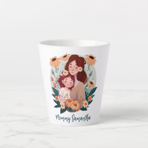 Adorable Mum and Daughter Bond - Floral Frame (3) Latte Mug