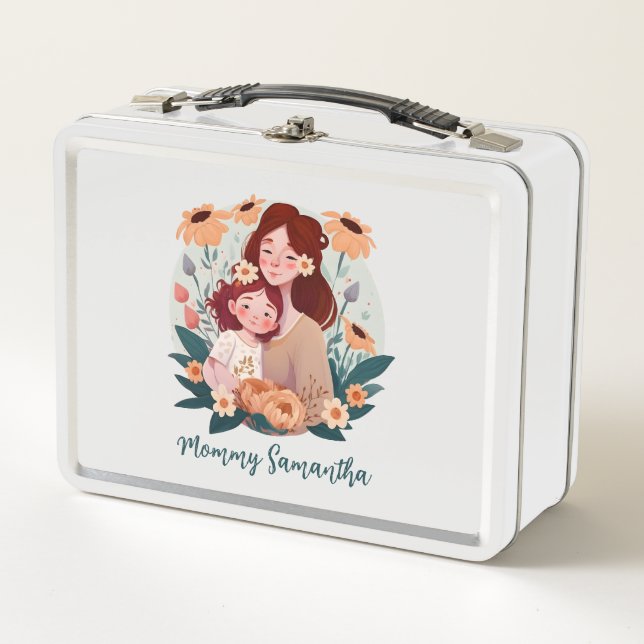 Adorable Mum and Daughter Bond - Floral Frame (3) Metal Lunch Box (Front)