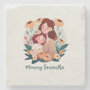 Adorable Mum and Daughter Bond - Floral Frame (3) Stone Coaster