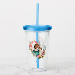 Adorable Mum and Daughter Bond - Floral Frame (4) Acrylic Tumbler