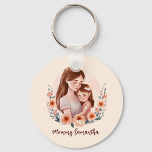 Adorable Mum and Daughter Bond - Floral Frame Key Ring