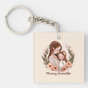 Adorable Mum and Daughter Bond - Floral Frame Key Ring