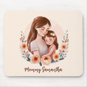 Adorable Mum and Daughter Bond - Floral Frame Mouse Pad