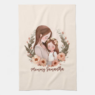 Adorable Mum and Daughter Bond - Floral Frame Tea Towel