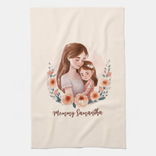 Adorable Mum and Daughter Bond - Floral Frame Tea Towel