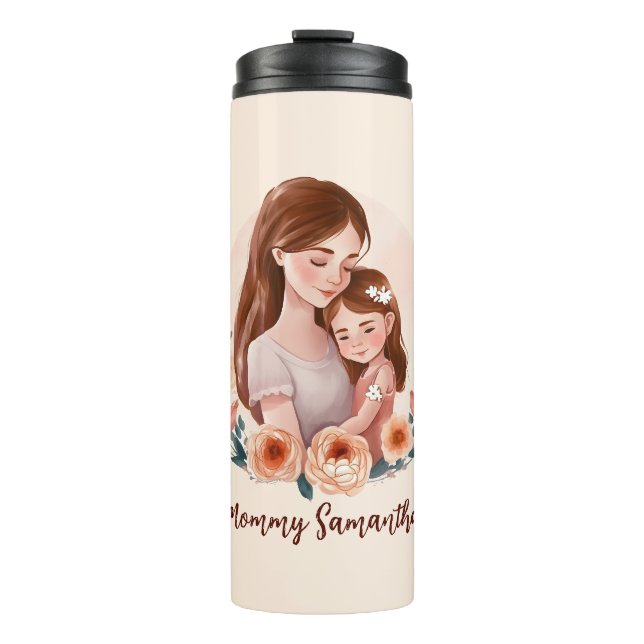 Adorable Mum and Daughter Bond - Floral Frame Thermal Tumbler (Front)