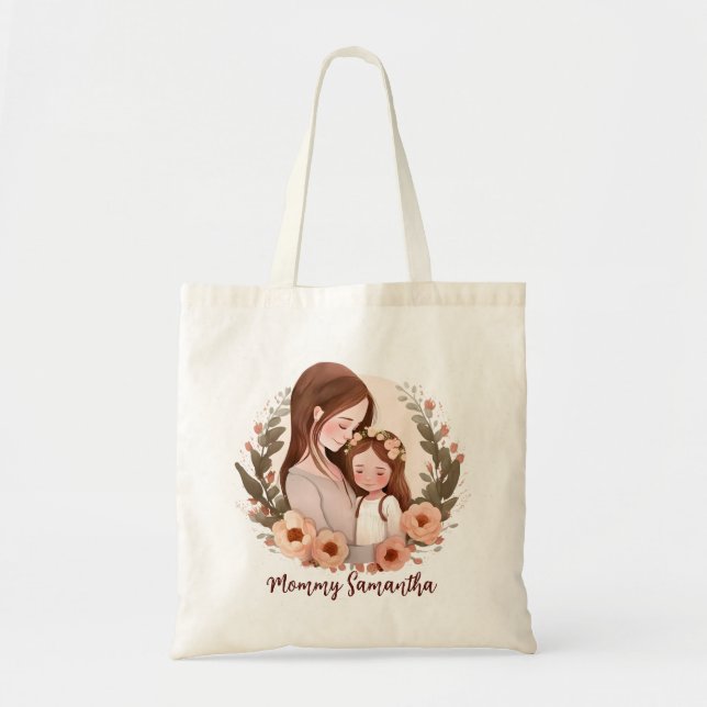 Adorable Mum and Daughter Bond - Floral Frame Tote Bag (Front)