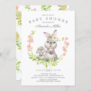 Adorable Mum & Baby Bunny Girls Baby Shower Invitation