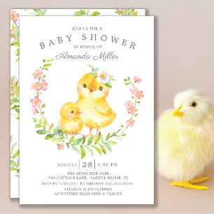 Adorable Mum & Baby Chick Girls Baby Shower Invitation