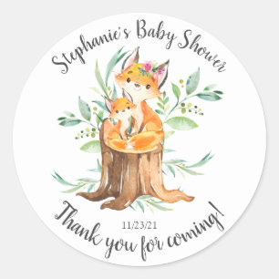 Adorable Mum & Baby Fox Baby Shower Favour Classic Round Sticker