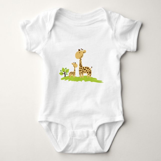 Adorable Mum & Baby Giraffe Green & Yellow Baby Bodysuit (Front)