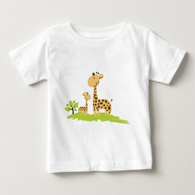 Adorable Mum & Baby Giraffe Green & Yellow Baby T-Shirt (Front)