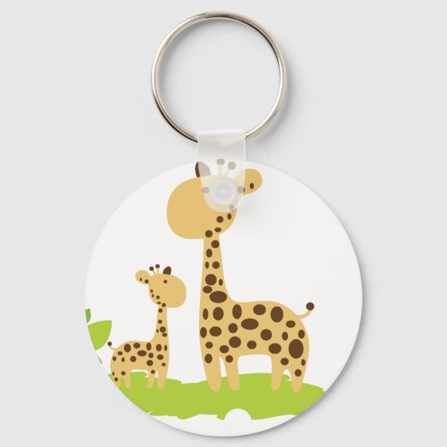Adorable Mum & Baby Giraffe Green & Yellow Key Ring (Front)