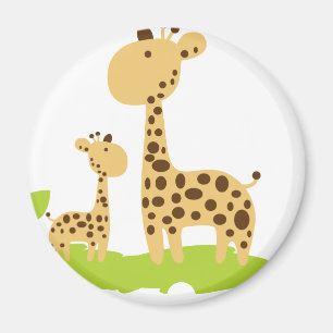 Adorable Mum & Baby Giraffe Green & Yellow Magnet