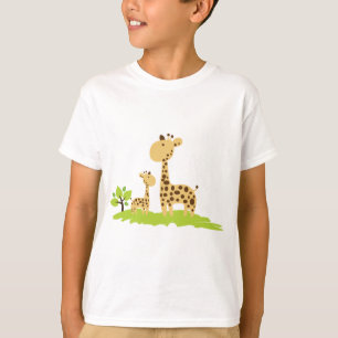 Adorable Mum & Baby Giraffe Green & Yellow T-Shirt
