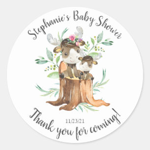 Adorable Mum & Baby Moose Baby Shower Favour Classic Round Sticker