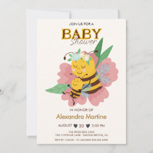 Adorable mum & baby pink floral baby shower girl invitation