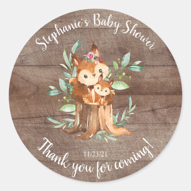 Adorable Mum & Baby Squirrel Baby Shower Favour Classic Round Sticker (Front)