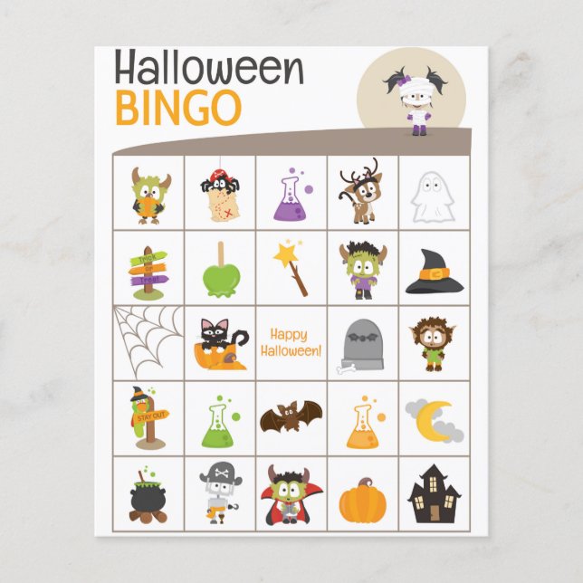 Adorable Mummy Girl Halloween BINGO Board! (Front)