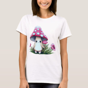 Adorable Mushroom Surrounded by Pink Flowers T-Shirt