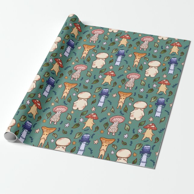 Adorable Mushroom Wrapping Paper (Unrolled)