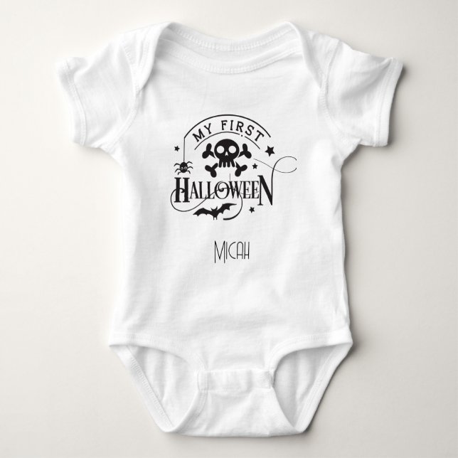 Adorable "My First Halloween"  Monogram Name Baby Bodysuit (Front)